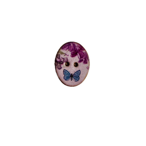 Butterfly on Pink Oval Ceramic Button