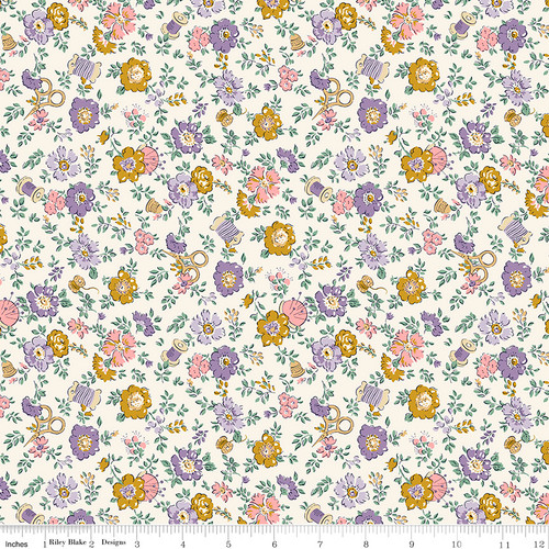 Liberty Quilting: Tudor Celebration - Haberdashery Floral C (mustard purple)