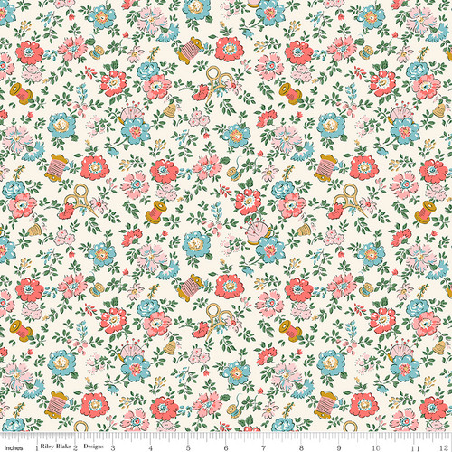 Liberty Quilting: Tudor Celebration - Haberdashery Floral B (red blue)