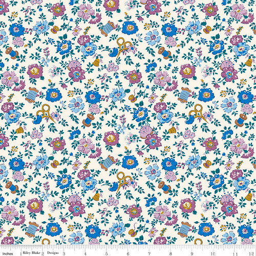 Liberty Quilting: Tudor Celebration - Haberdashery Floral A (purple blue)