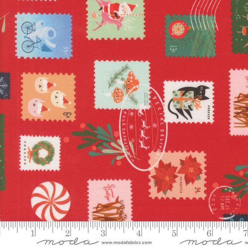 Moda: Tiny Christmas by Lizzy House - Christmas Stamps in Christmas Red