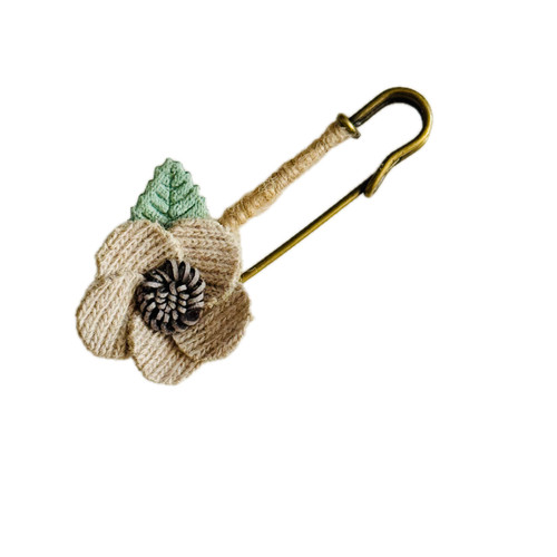 Knit Gardenia Brooch Pin in Beige