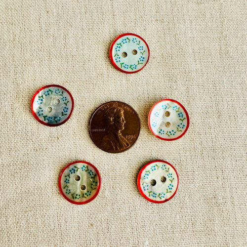 Ingrid Red Border Shell Button - 15 mm (0.6")