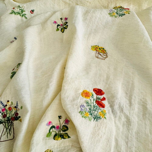 Embroidered Wild Flower Bouquet (53" wide Tencel Linen)