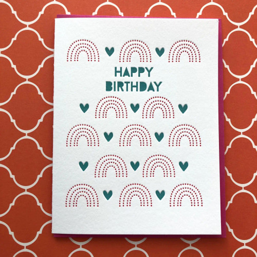 Lucky Bee Press: Happy Birthday Hearts & Rainbows Letterpress Card