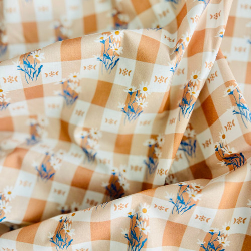Caramel Gingham and Daisy (55" wide)