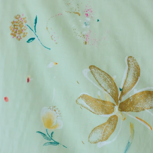 Nani Iro: Hana No Tokiniwa B (light green with gold metallic accents) Organic Double Gauze 