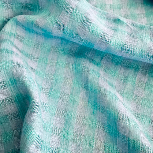 Indira Turquoise Check (Pure Linen 55" wide)