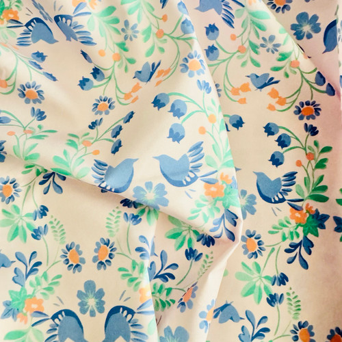 Cara Blue Birds on Misty Rose (55" wide)