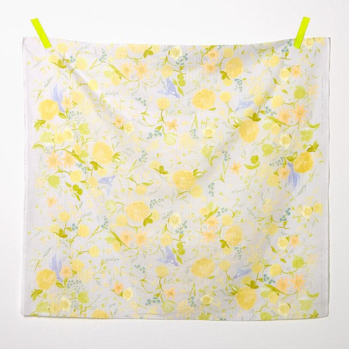 Nani Iro: Rakuen B - Yellow Florals Ecru Base (double gauze) - 0.5 yards