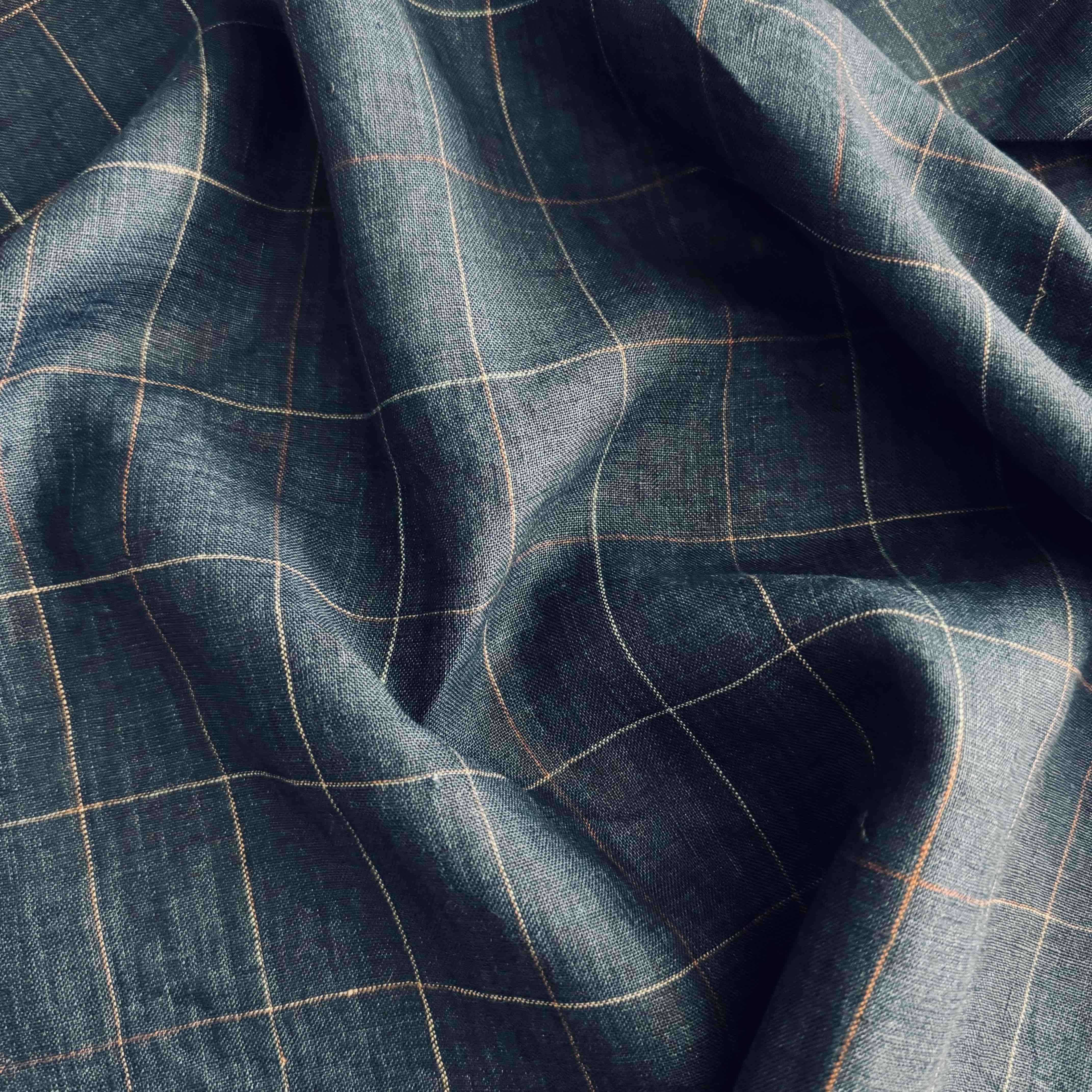 Window Pane Check in Dark Blue (Pure Linen 52