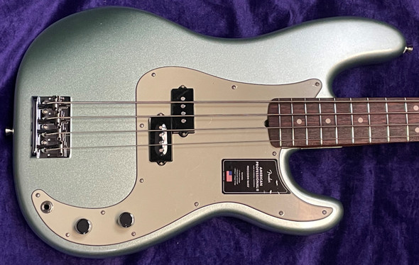 Fender AM Pro II P-Bass, Mystic Surf Green / Rosewood 4 String Bass At Bass Central