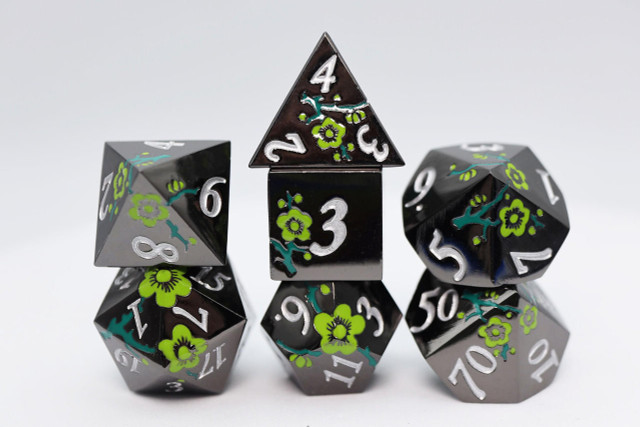 Foam Brain Games Black with Green Orchids RPG Metal Dice Set