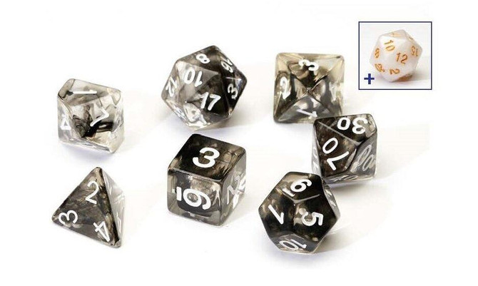 Sirius Dice RPG Dice Set 7 Black Cloud Transparent Resin