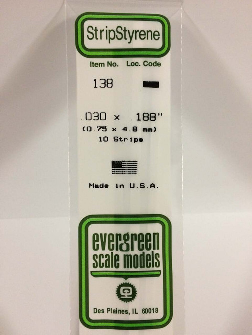 Evergreen Scale Models Strip Styrene .030 x .188 10 138