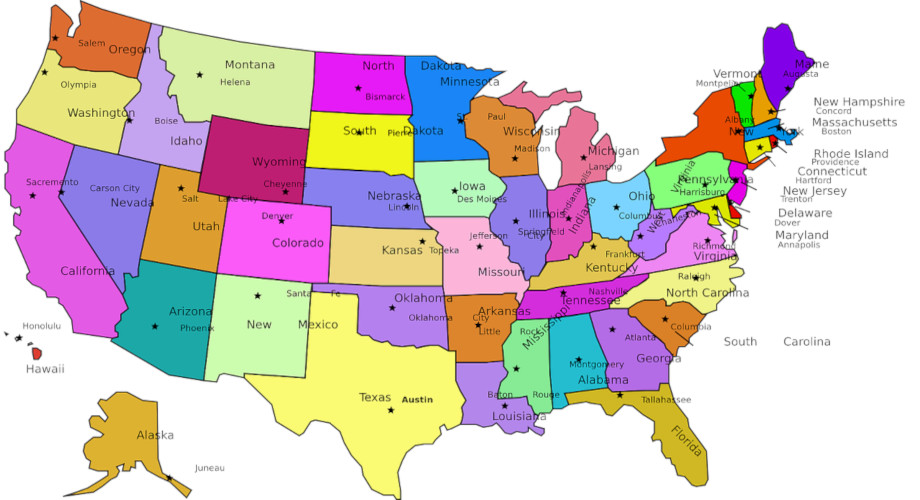 United States of America Map with States and Capitals