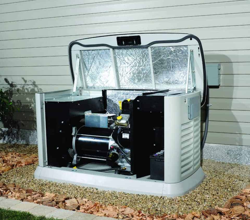 An Open Standby Generator Ready for Maintenance