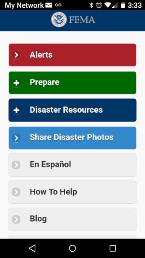 The FEMA App Keep You Informed With Alerts on Impending Weather Events and Other Important Issues Screen Shot of the FEMA App for Android