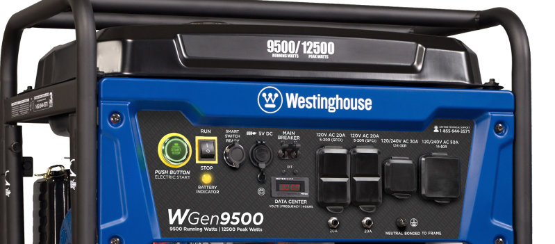 The Westinghouse WGen9500 Portable Generator Control Panel with Outlets and Controls