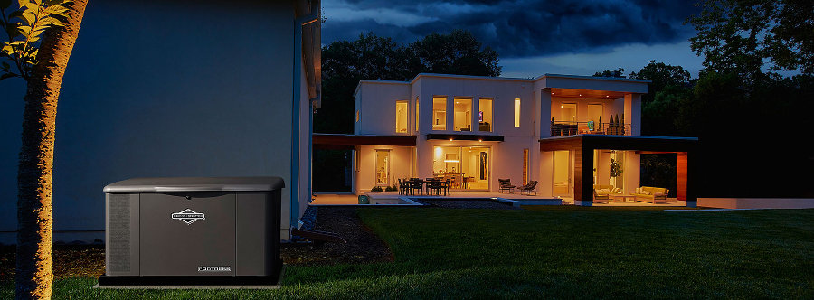 Briggs and Stratton 20kW Home Standby Generator outside a beautiful home.