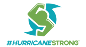 #HurricaneStrong Hashtag logo depicts green flexed arms surrounded by blue bands to convey the message Hurricane Strong.