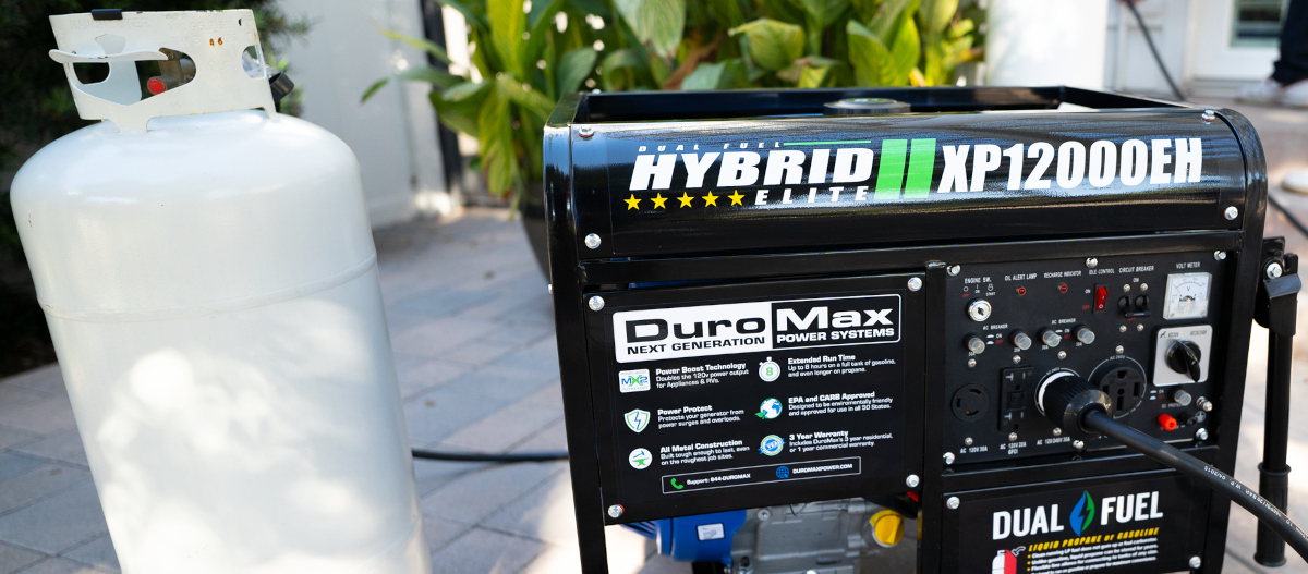DuroMax XP12000EH Dual Fuel Generator with 40-Pound Propane Tank in a Home Backup Application