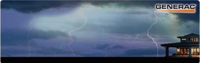 An approaching thunder and lightning storm while a Generac Generator Keeps the power on.