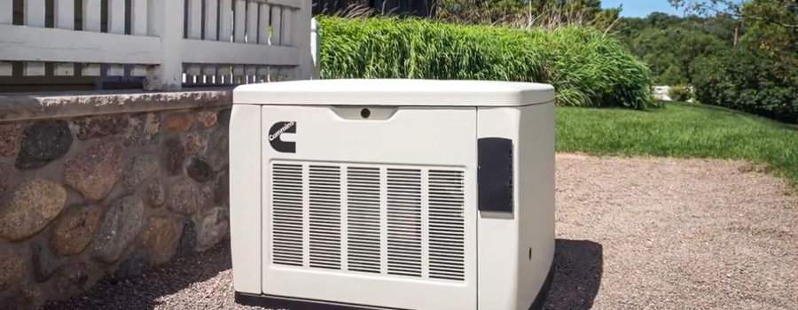 Cummins Air-Cooled Home Standby Generator Installed Near Backyard Patio