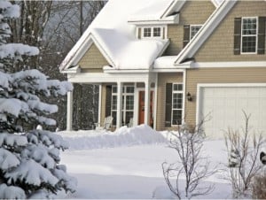 A home after a winter snowstorm