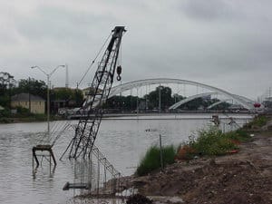 Flood Waters Completely Submerge a Freeway in Houston Texas Following Tropical Storm Allison