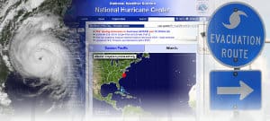 Graphic Showing Hurricane with NHC Image and Evacuation Route