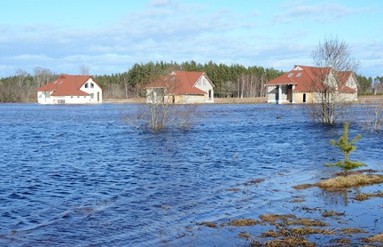 Flood Waters Surround Homes Following a Hurricane