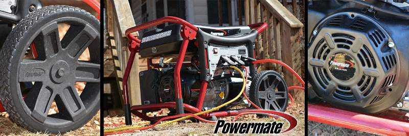 Powermate Portable Generator Outside a Home