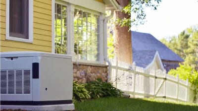 Cummins Home Standby Generator on Slab Outside Home with Picket Fence