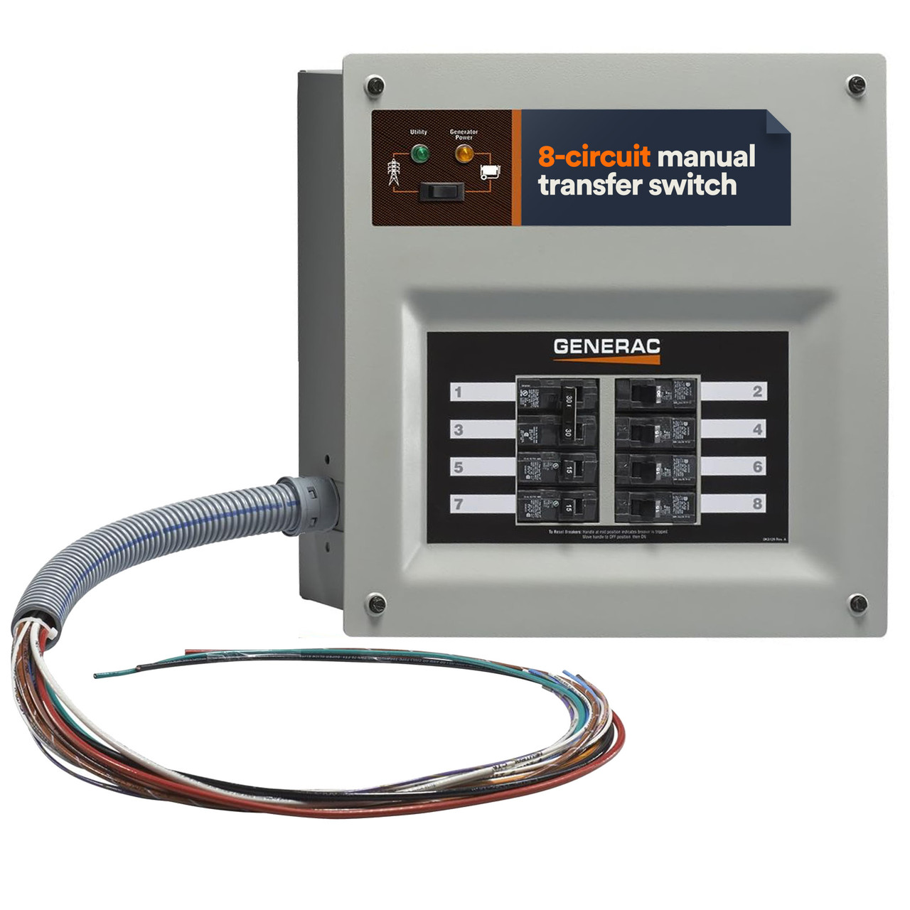 Generac 30 Amp Transfer Switch Pre-Wired 8-Circuit—6852 | Norwall