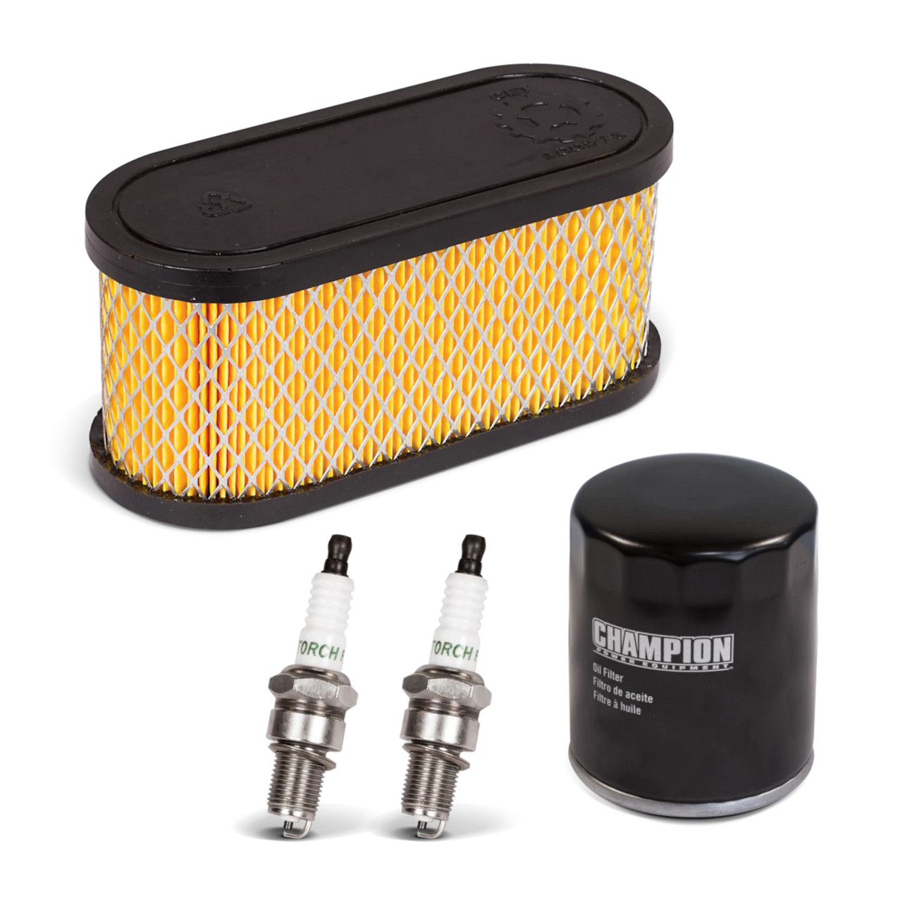 Champion 12.5kW Maintenance Kit featuring 2 spark plugs, air filter, and oil filter. Fits 12.5kW Models with serial numbers greater than 17NOV0201146.