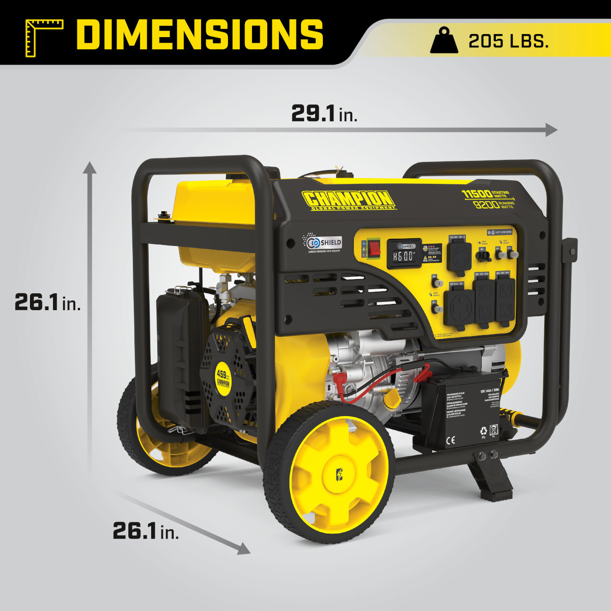 Champion 9200 Watt Generator Electric Start + CO Shield | 201110