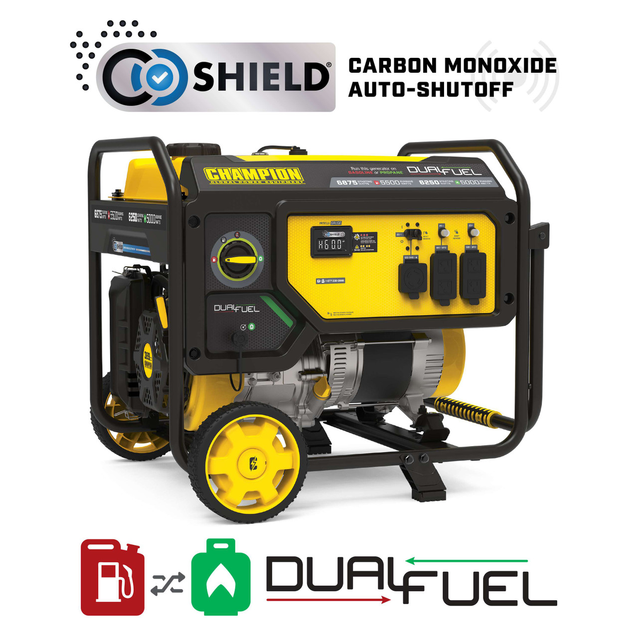 Champion Generator 5500 Watt Dual Fuel + CO Shield | Norwall