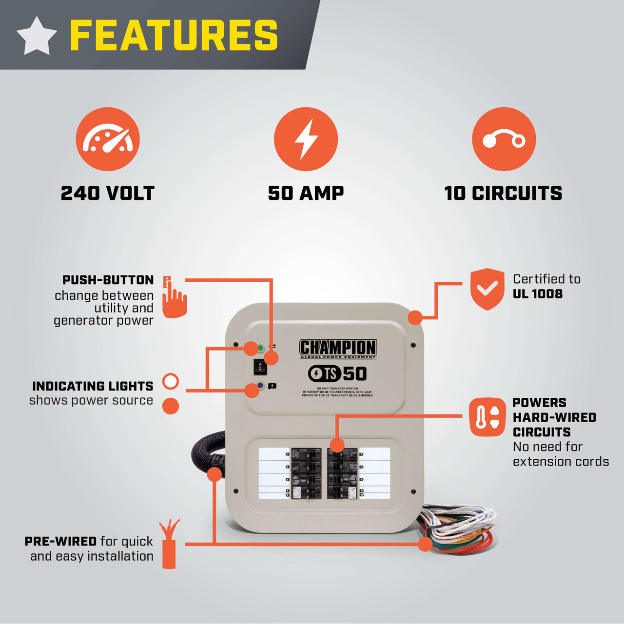50-Amp Champion Manual Transfer Switch for Generator | Norwall