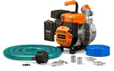 All Inclusive Kit Includes 10 foot suction hose, 25 foot discharge hose, strainer and connectors.