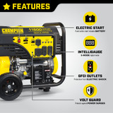 Champion 9200 Watt Generator Features—Electric Start - Intelligauge - GFCI Outlets - Volt Guard