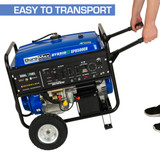 Folding Handles and Never Flat Wheels make it easy to move the DuroMax 8500 Generator over rough ground.