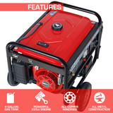 DuroStar 5500 Watt Generator Features include Dual Fuel operation on Gasoline or LP Propane, Electric Start, 224cc OHV DuroStar Engine, All Copper Windings, and All Metal Construction