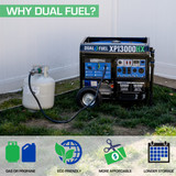 DuroMax XP13000HX CO Alert Dual Fuel Gasoline/Propane. Propane stores a long time, is eco friendly, and easier on the wallet.