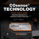 Generac CO Sense Technology Shuts Down the GP18000EFI Generator if it detects Carbon Monoxide