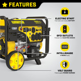 Champion 9200 Watt Generator Features—Electric Start - Intelligauge - GFCI Outlets - Volt Guard