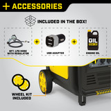 Champion Generator 7000 Watt Dual Fuel Included Accessories: LP Regulator Hose, USB Adapter, Engine Oil, Wheel Kit