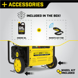 Included Accessories include the Wheel Kit, Remote Fob, Engine Oil, Oil Funnel, and Battery 