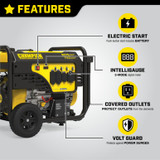 Champion 7500 Watt Generator Features Electric Start, Intelligauge, Covered Outlets, and Volt Guard Power Surge Protection