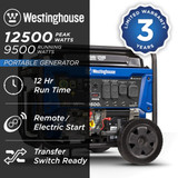 Westinghouse WGen9500 Features: 9500 Watts / 12500 Starting Watts, 8 Hour Run Time on 6.6 Gallons Gasoline, Remote Electric Start with Included Fob, Transfer Switch Ready for Safe, Easy Home Backup Power